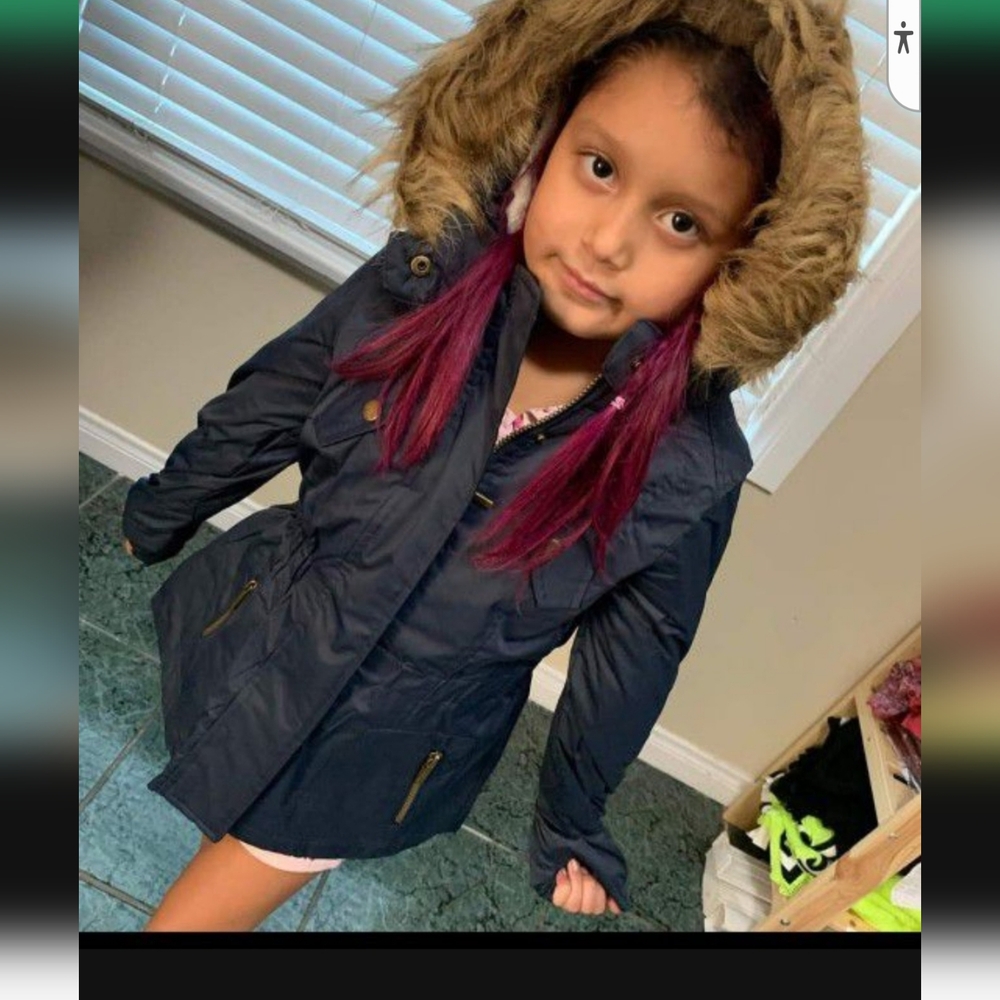 Kids Girls Jacket  Size 5-6 Navy Blue Hooded zip Winter